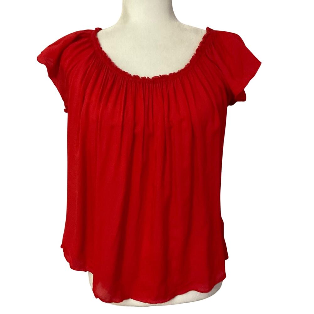 Valija Red Ruffle Neck Flutter Sleeve Blouse S/M Balletcore Boho Coquette Girl
